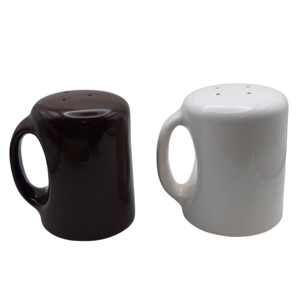 Vintage Omnibus Large Ceramic Brown & White Salt & Pepper Shaker Set Japan